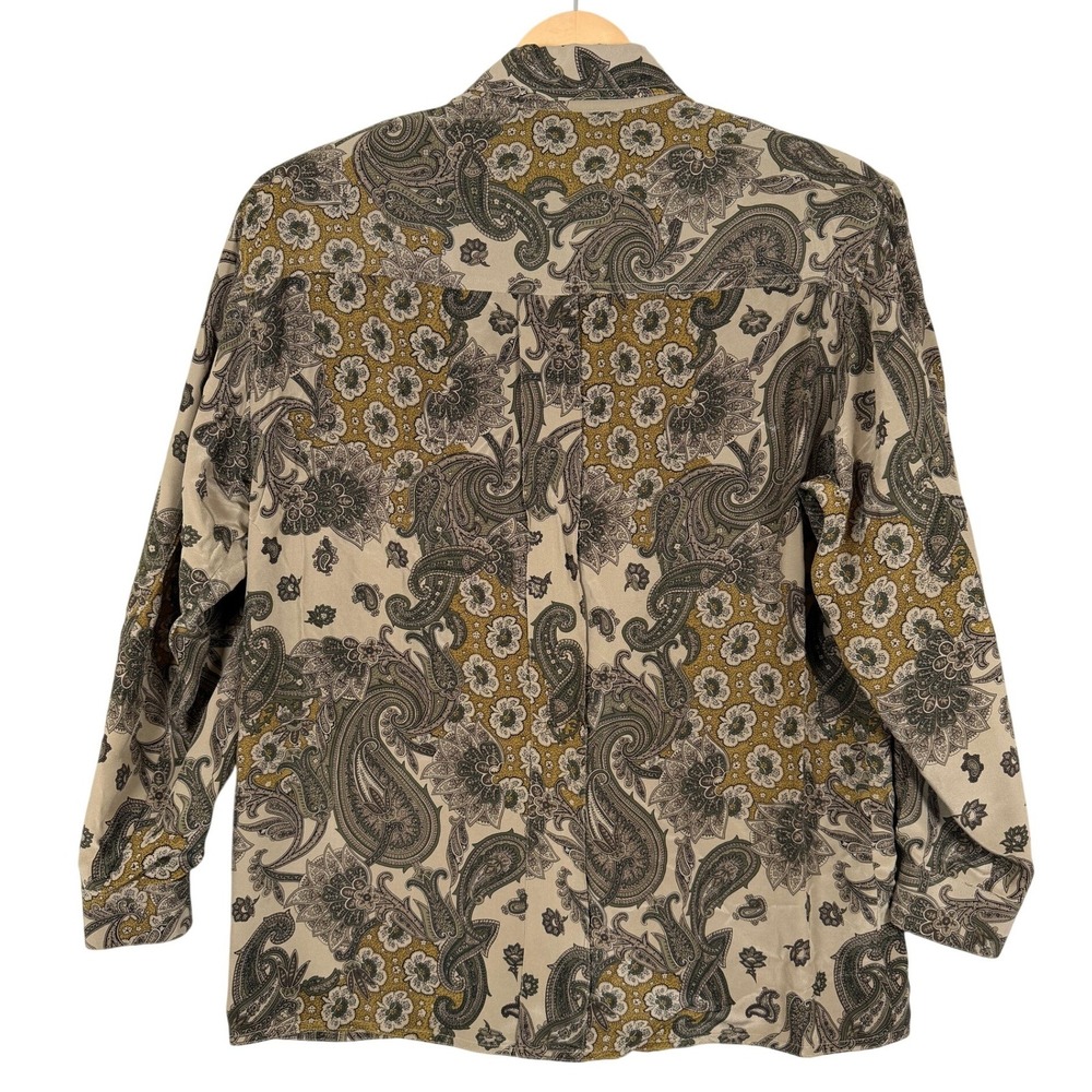 VTG Jones New York 100% Silk Blouse Skirt Brown Paisley 100% Silk 2 Piece Set - Picture 3 of 16